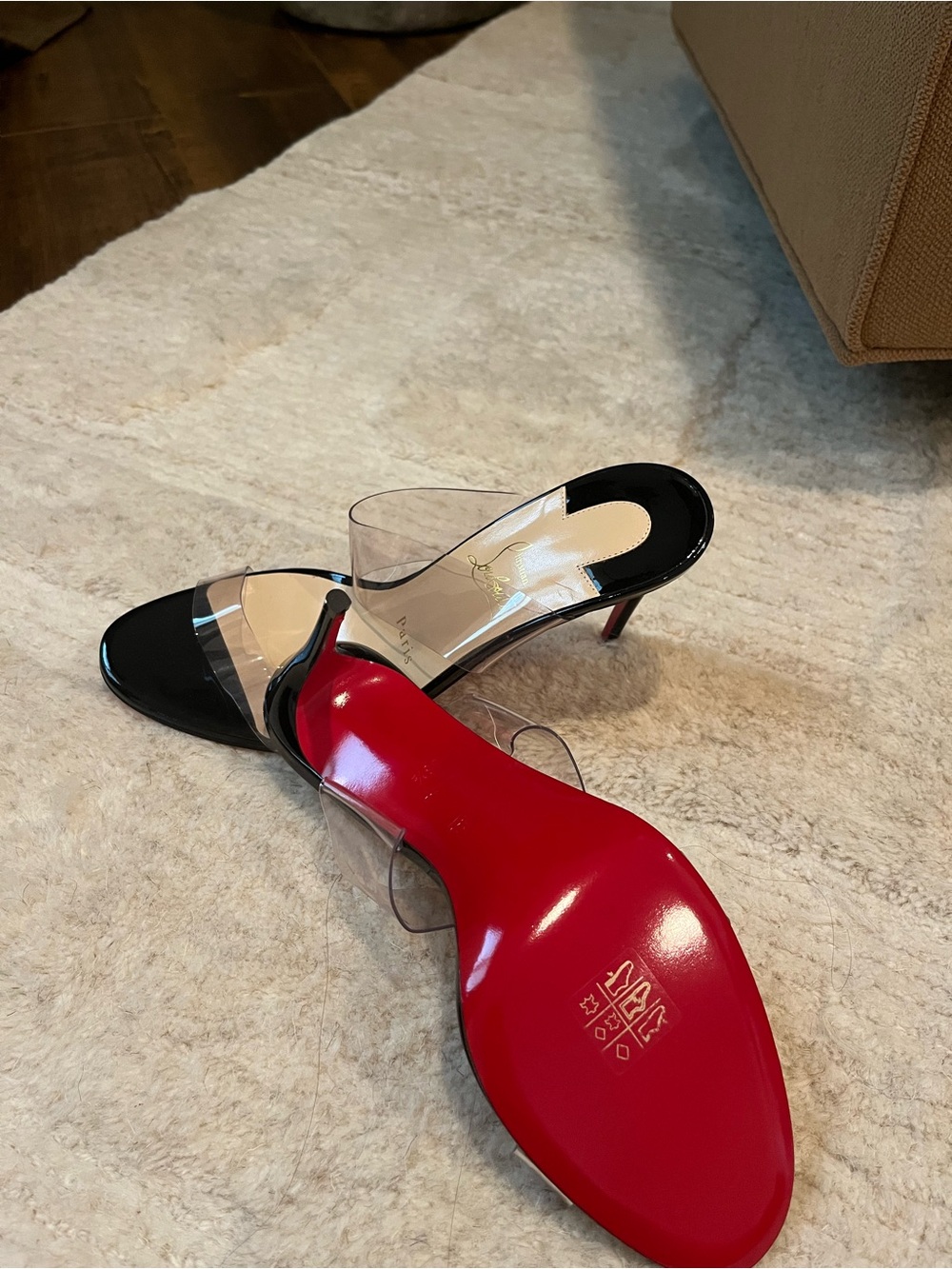Christian Louboutin Black Patent Mule Heels with Red Soles